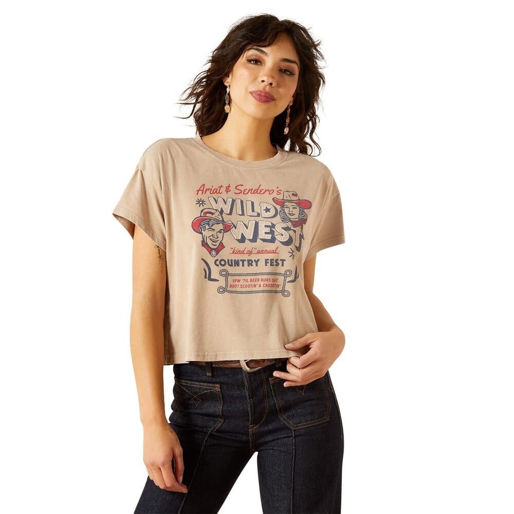 Ariat Sendero Women's Wild West Country Fest Graphic Crop T-Shirt Mineral Wash T